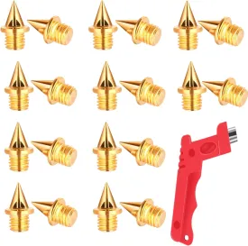 20pcs 1/4inch Hard Steel Track and Cross Country Spikes with Spike Wrench, Replacement Spikes for Sprint Sports Short Running Shoes (Gold)