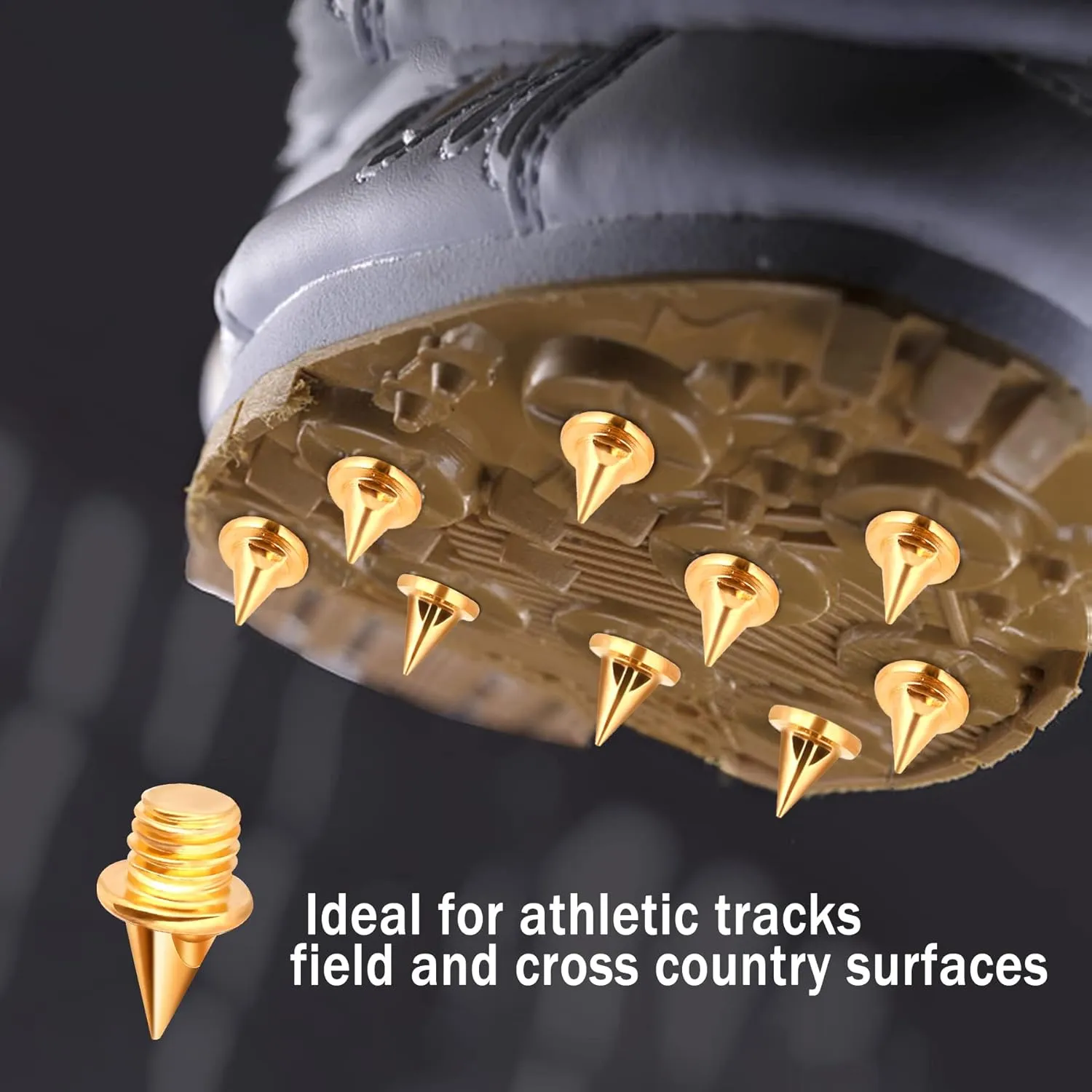 20pcs 1/4inch Hard Steel Track and Cross Country Spikes with Spike Wrench, Replacement Spikes for Sprint Sports Short Running Shoes (Gold)