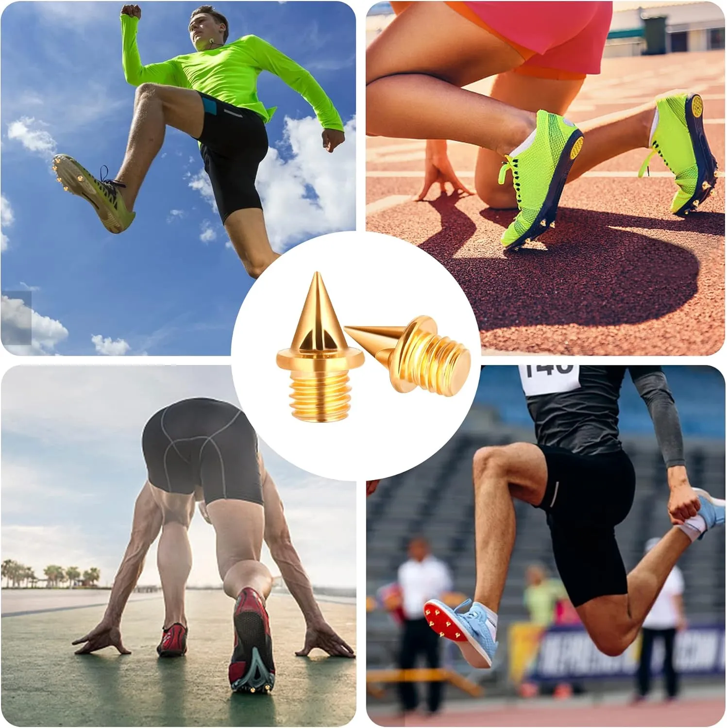 20pcs 1/4inch Hard Steel Track and Cross Country Spikes with Spike Wrench, Replacement Spikes for Sprint Sports Short Running Shoes (Gold)