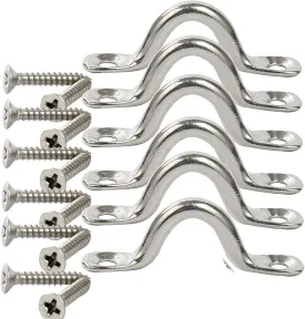 Amarine Made Pack of 6 Stainless Steel Bimini Boat Top PAD Eye, Eye Straps, Tie Down, Kayak Deck Loops, Tie Down Anchor Point, footman's Loop for Kayak Canoe Rigging