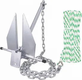 Anchor Kit Fluke Anchor with Anchor Chain and Boat Anchor Rope Set for Boats Pontoon, Deck, Fishing, and Sail