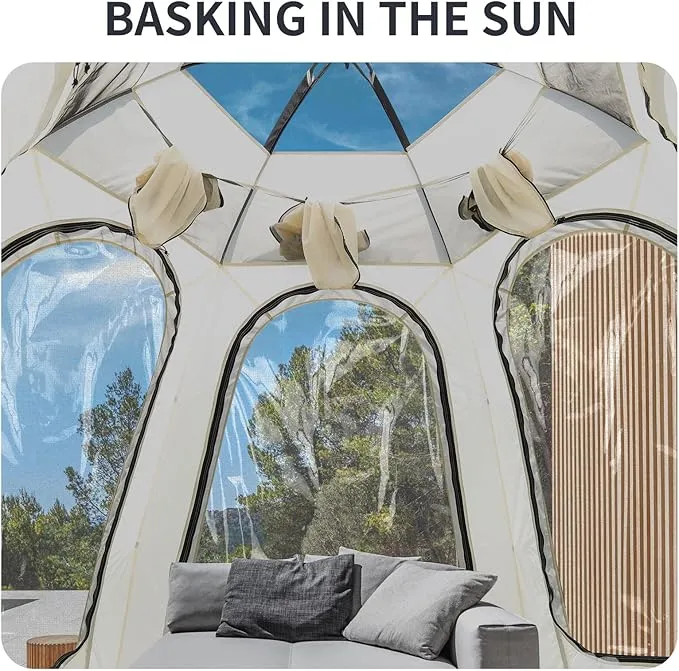 AYAMAYA Screen Tent 10x10 FT Outdoor Camping Tent Canopy with Removable Waterproof Rainfly & Ground Sheet, Luxury Yurt Glamping Tent Screened Shelter Gazebos for Patios Camping Acitvities