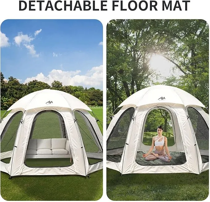 AYAMAYA Screen Tent 10x10 FT Outdoor Camping Tent Canopy with Removable Waterproof Rainfly & Ground Sheet, Luxury Yurt Glamping Tent Screened Shelter Gazebos for Patios Camping Acitvities