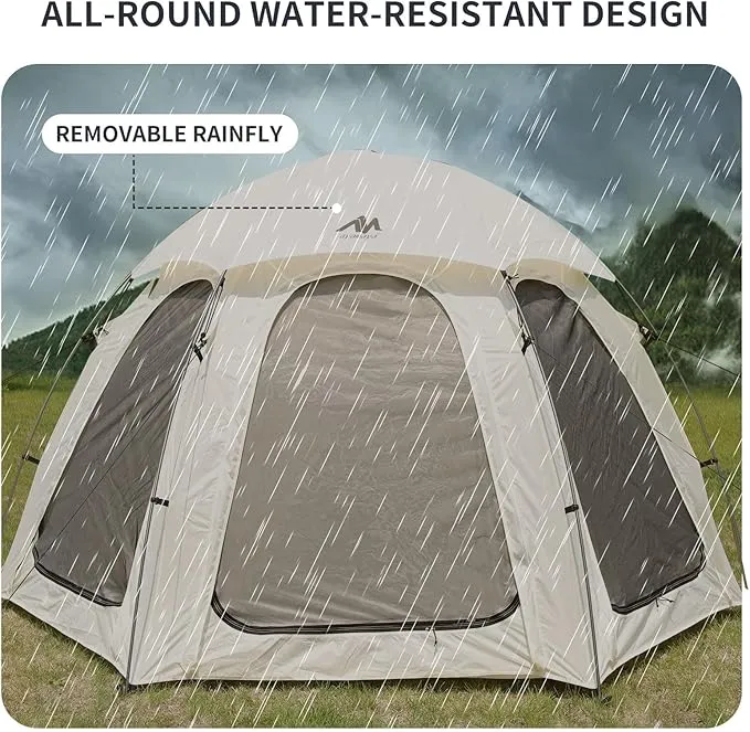 AYAMAYA Screen Tent 10x10 FT Outdoor Camping Tent Canopy with Removable Waterproof Rainfly & Ground Sheet, Luxury Yurt Glamping Tent Screened Shelter Gazebos for Patios Camping Acitvities