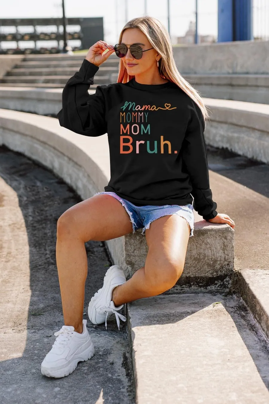 BLANCHES Mama Sweatshirt Women Mama Mommy Mom Bruh Funny Mom Life Sweatshirts Pullover Tops Casual Long Sleeve Shirt