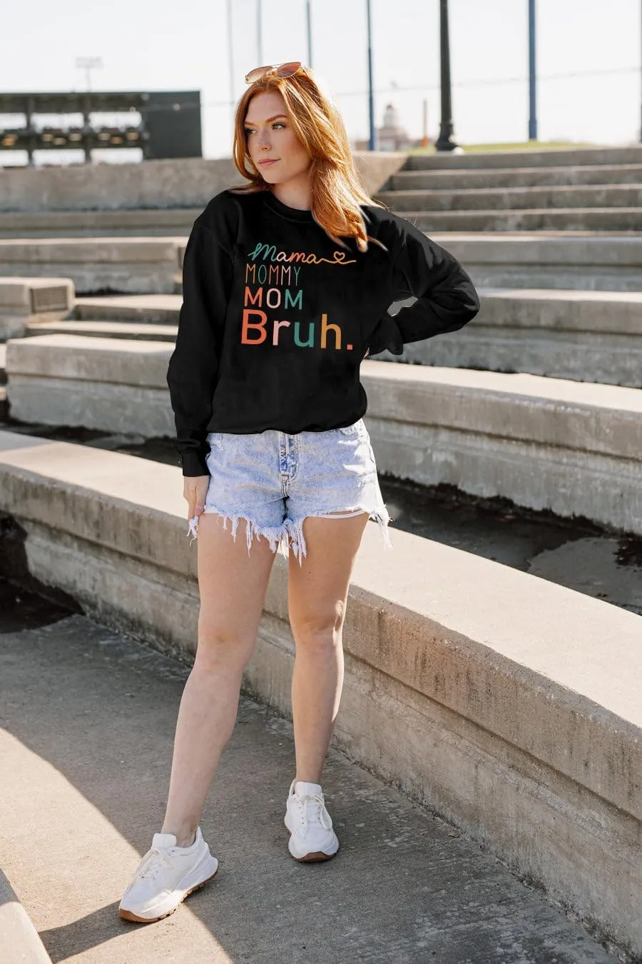 BLANCHES Mama Sweatshirt Women Mama Mommy Mom Bruh Funny Mom Life Sweatshirts Pullover Tops Casual Long Sleeve Shirt