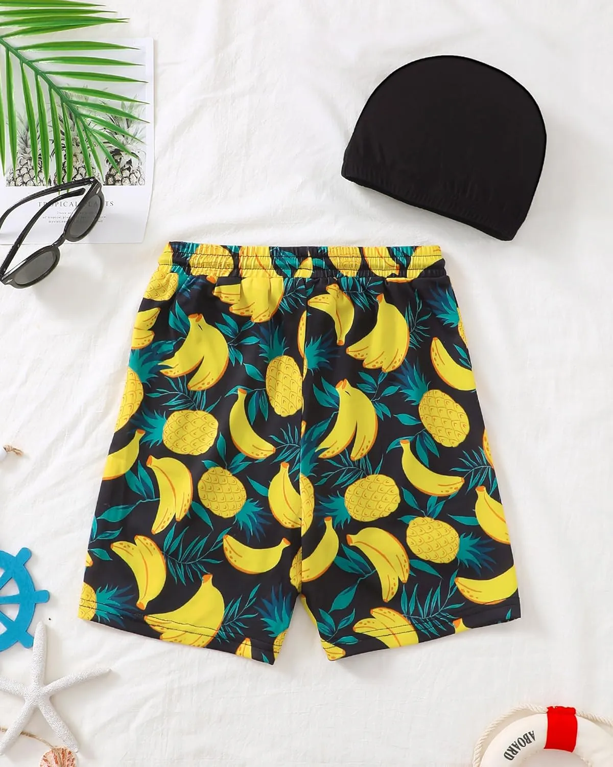 Boys Swim Trunks 2-16 Years Compression Liner Swimsuit Shorts fo Kids Quick-Dry Stretch Swimwear (Includes Swim Cap)