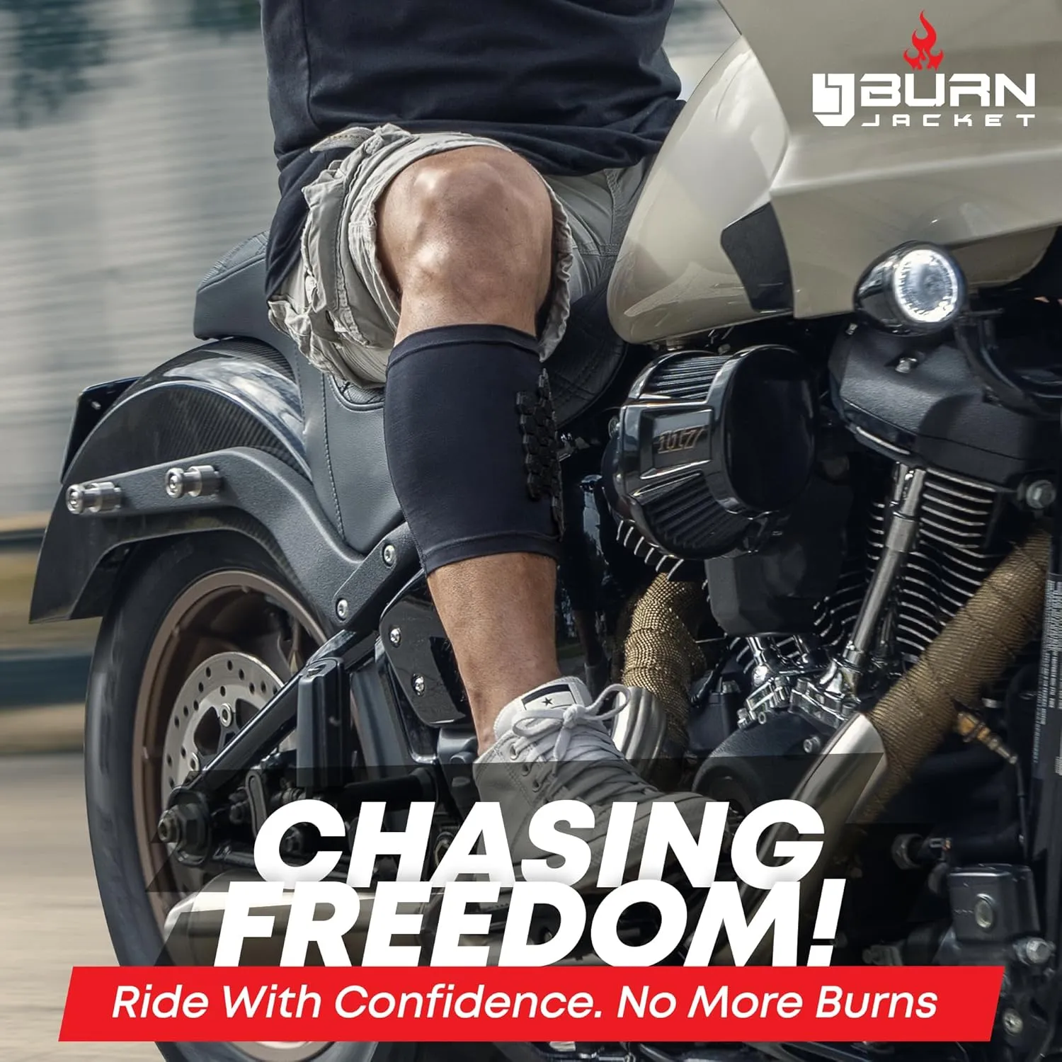 BurnJacket Motorcycle Exhaust Pipe Burn Protective Sleeve Leg Guard - Extra Wide, Dual Layer Protection, Fits 12.5-16 Inch Calf - Heat Shield for Legs, Calf Guard - Premium Motorcycle Accessories