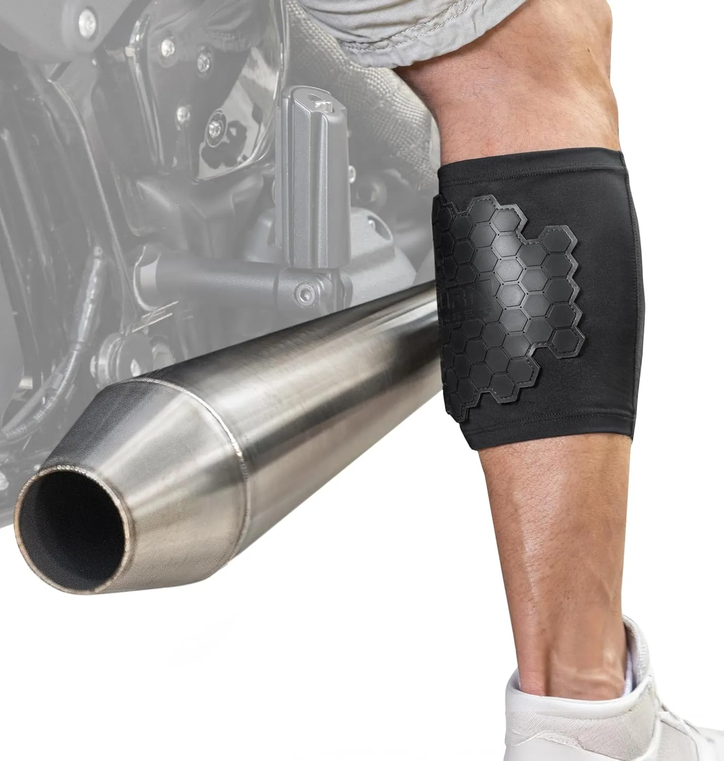 BurnJacket Motorcycle Exhaust Pipe Burn Protective Sleeve Leg Guard - Extra Wide, Dual Layer Protection, Fits 12.5-16 Inch Calf - Heat Shield for Legs, Calf Guard - Premium Motorcycle Accessories