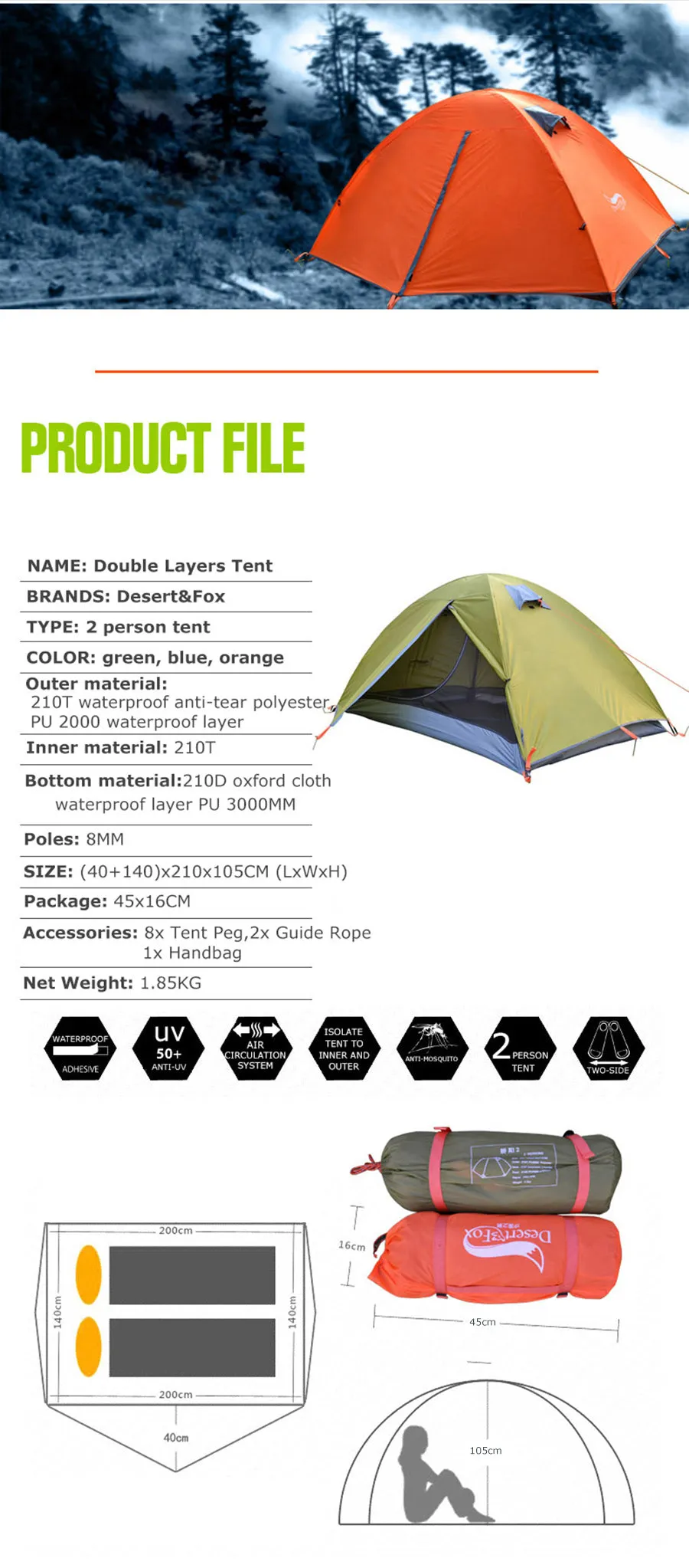 Camping Tent for 2 Person