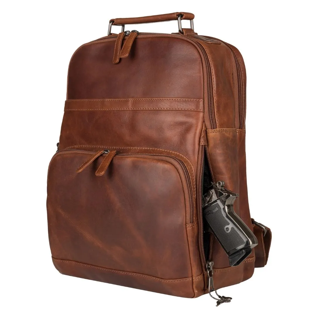 Concealed Carry Quinn Unisex Leather Backpack by Lady Conceal