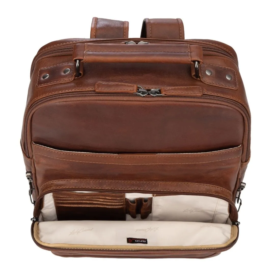 Concealed Carry Quinn Unisex Leather Backpack by Lady Conceal
