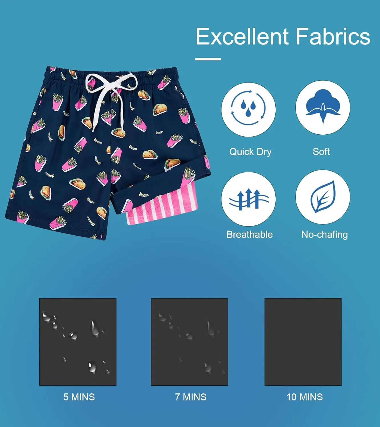 Cozople 7-20T Boys Swim Trunks with Compression Liner Big Boys Quick Dry Bathing Suit Stretch 2 in 1 Beach Swimming Shorts