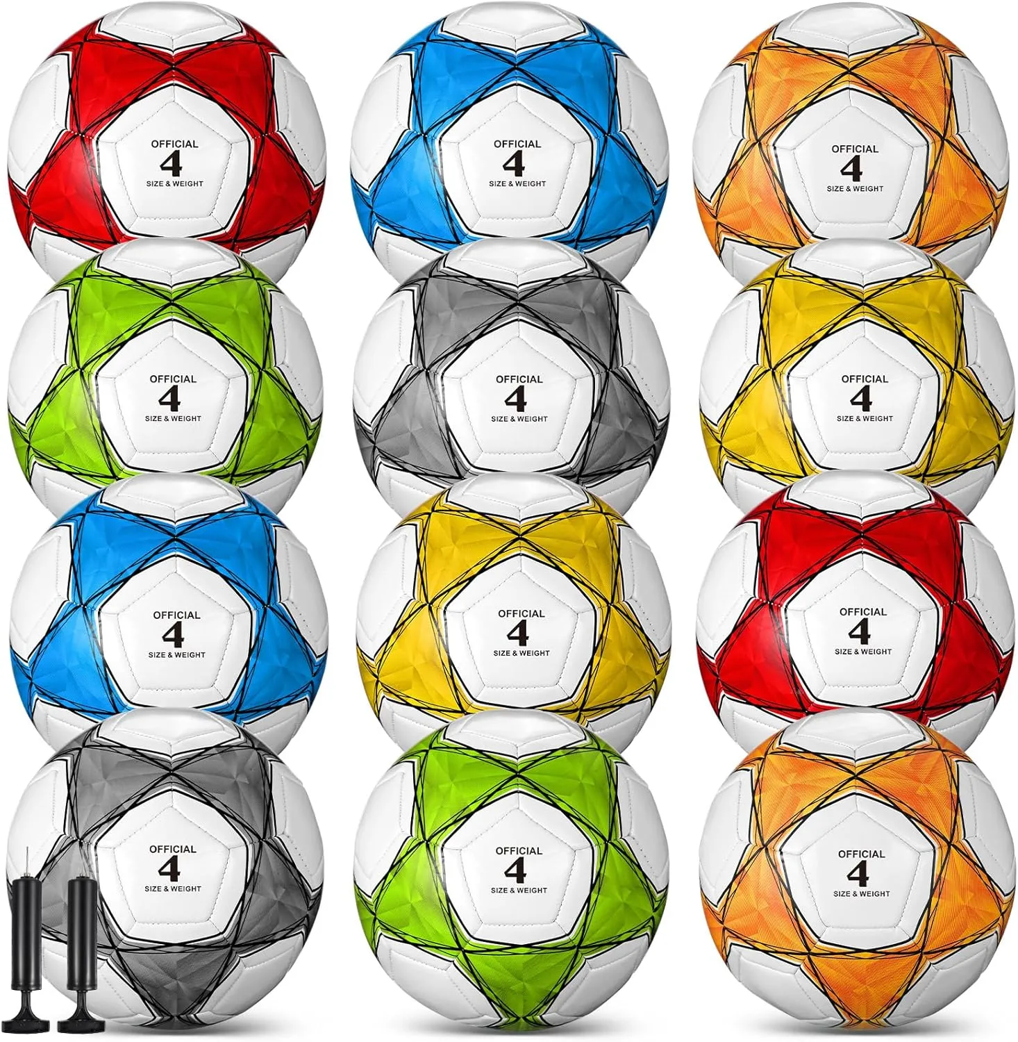 Deekin 12 Pcs Soccer Balls with Pump Official Size Deflated Soccer Ball Bulk Machine Stitched Outside Sport Ball for Teen Youth Adult Training Practice Game Back to School