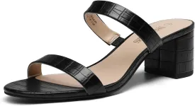 DREAM PAIRS Women's Two Strap Open Toe Low Block Chunky Heels Sandals Dress Pumps Casual Summer Mules Shoes