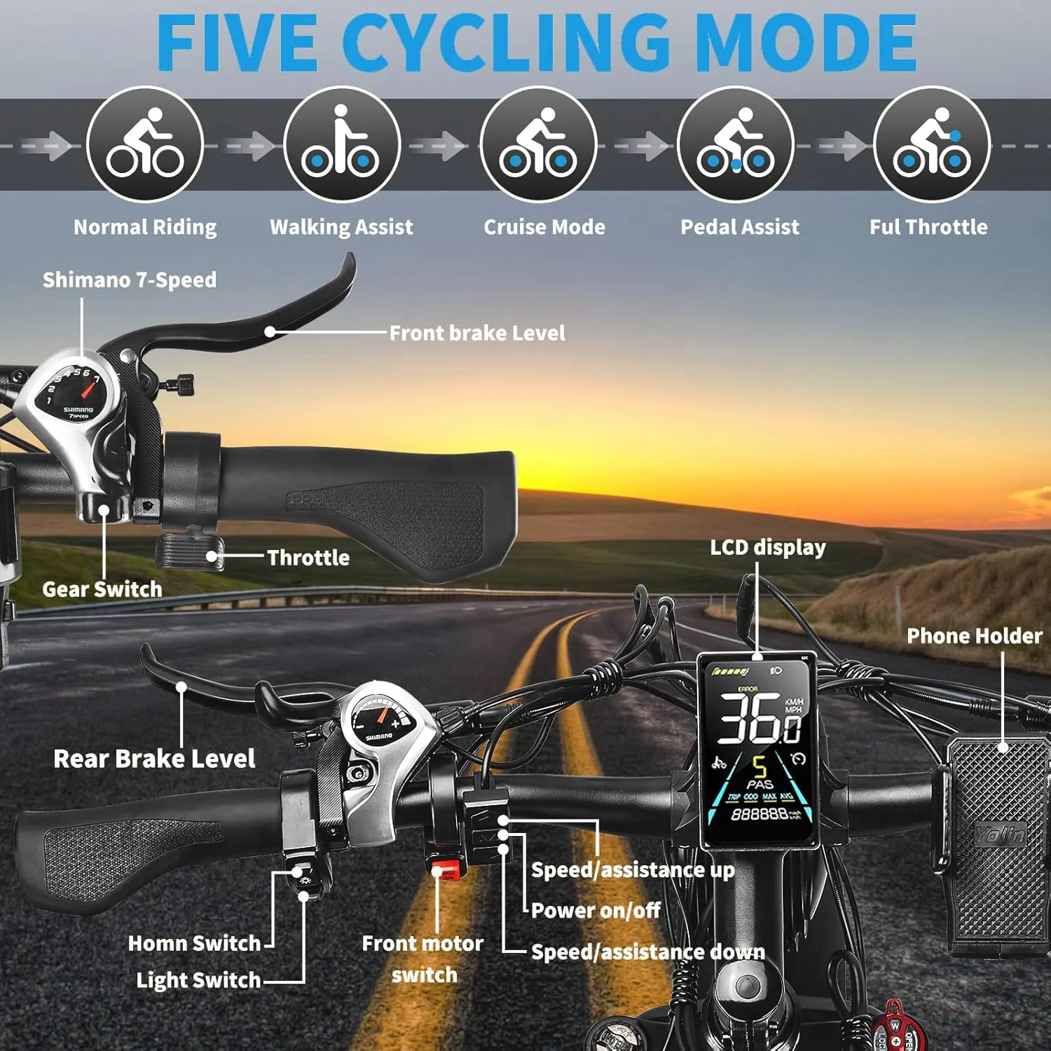 Dual Motor Electric Bikes for Adults, 52V 5000W Peak Ebikes, 32Ah/25Ah, Max 40-45MPH &95Miles E-Bike, Hydraulic Disc Brake , 26" Fat Tire Off Road Snow Mountain E-bikes, 7-Speed Pedal Assist Bicycle