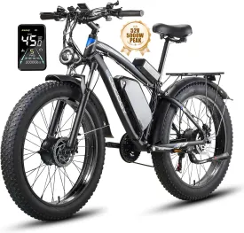 Dual Motor Electric Bikes for Adults, 52V 5000W Peak Ebikes, 32Ah/25Ah, Max 40-45MPH &95Miles E-Bike, Hydraulic Disc Brake , 26" Fat Tire Off Road Snow Mountain E-bikes, 7-Speed Pedal Assist Bicycle