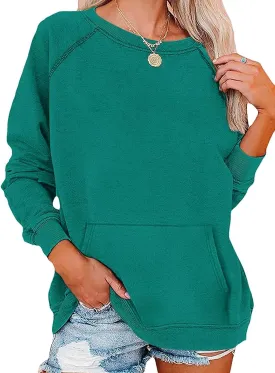 EADINVE Womens Casual Crew Neck Sweatshirt with Pockets Loose Fit Soft Long Sleeve Lightweight Pullover Tops Fall Clothes