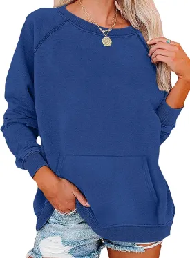 EADINVE Womens Casual Crew Neck Sweatshirt with Pockets Loose Fit Soft Long Sleeve Lightweight Pullover Tops Fall Clothes