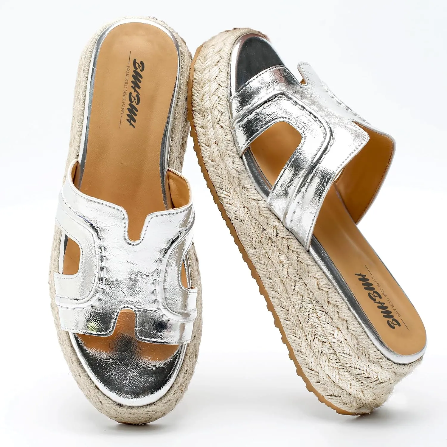 Espadrilles Wedges for Women Platform Raffia sandals Beach Slip On Shoes Summer Open toe heels Leather uppers Slides Mules for Dressy