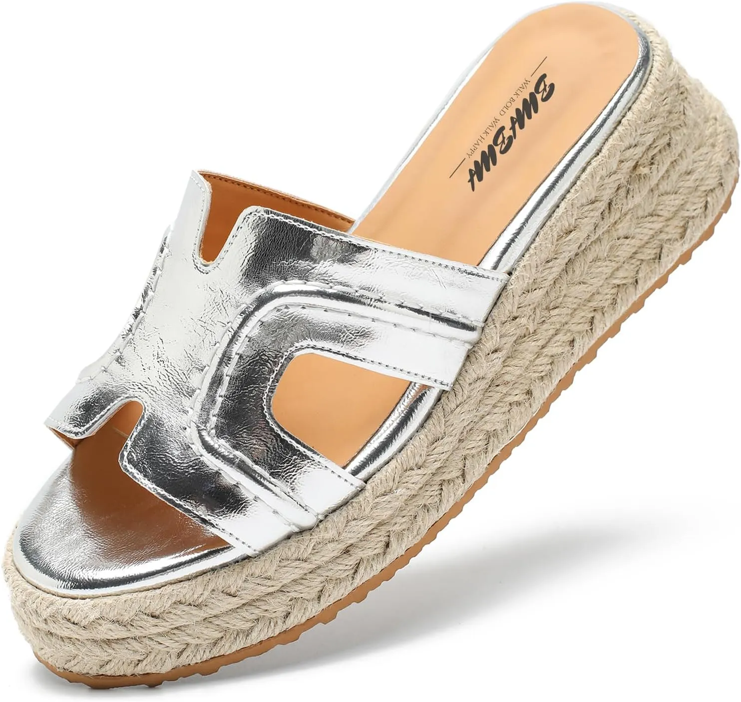 Espadrilles Wedges for Women Platform Raffia sandals Beach Slip On Shoes Summer Open toe heels Leather uppers Slides Mules for Dressy