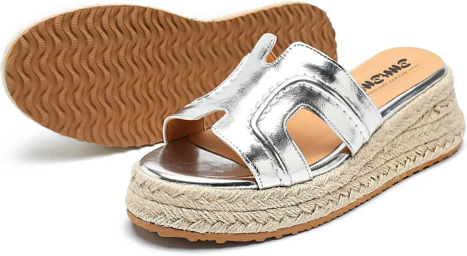 Espadrilles Wedges for Women Platform Raffia sandals Beach Slip On Shoes Summer Open toe heels Leather uppers Slides Mules for Dressy