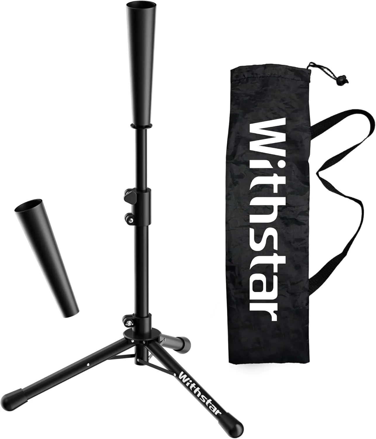 Foldable Baseball Tee for Adults, Height Adjustable from 29.5 to 44.5 Inches, Portable Batting Tee with Rubber Top, Baseball Hitting Tripod for Adults/Teens/Kids(Black-Foldable)