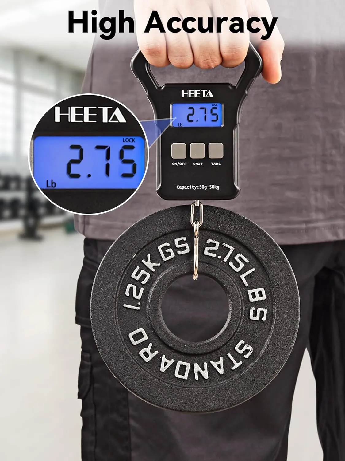 HEETA Fish Scale, 110lb/50kg Digital Portable Hanging Fishing Weight Scale with Backlit LCD Display, Luggage Scale with Hook & Non-Slip Large ABS Handle & 2 AAA Batteries, Fishing Gift for Men