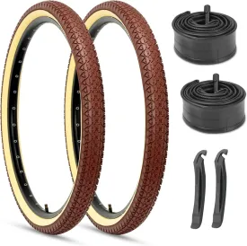 Hycline 26x2.125 Cruiser Bike Tires Set: 2-Pack 26-inch Premium Butyl Rubber Puncture-Resistant Folding Replacement Bicycle Tires for Beach Cruiser and Urban Commuting Bicycle