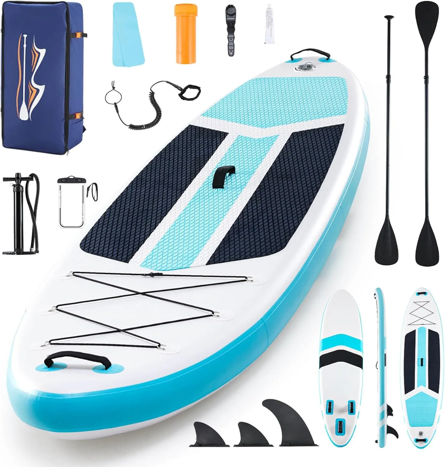 Inflatable Stand Up Paddle Board 126"x33"x6" - SUP Paddleboard with Complete Accessories Kit - 2-in-1 Adjustable Paddle, Non-Slip Deck, 400lb Capacity for Adults, Beginners, Fishing,