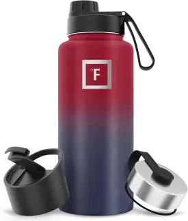 IRON FLASK Camping & Hiking Hydration Flask with 3 Lids - Stainless Steel, Double Walled & Vacuum Insulated Water Bottle - Leak Proof & BPA Free (Dark Rainbow, Spout - 32 oz)