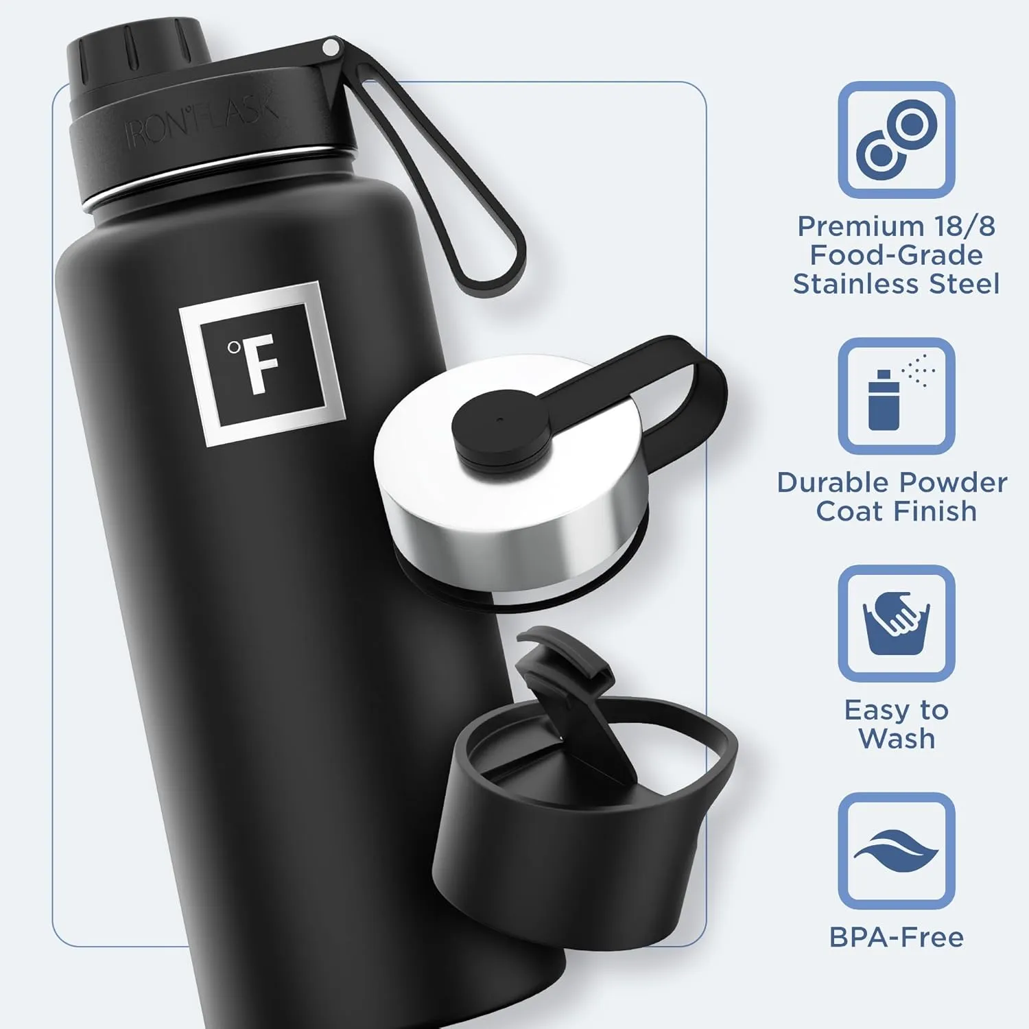 IRON FLASK Camping & Hiking Hydration Flask with 3 Lids - Stainless Steel, Double Walled & Vacuum Insulated Water Bottle - Leak Proof & BPA Free (Dark Rainbow, Spout - 32 oz)