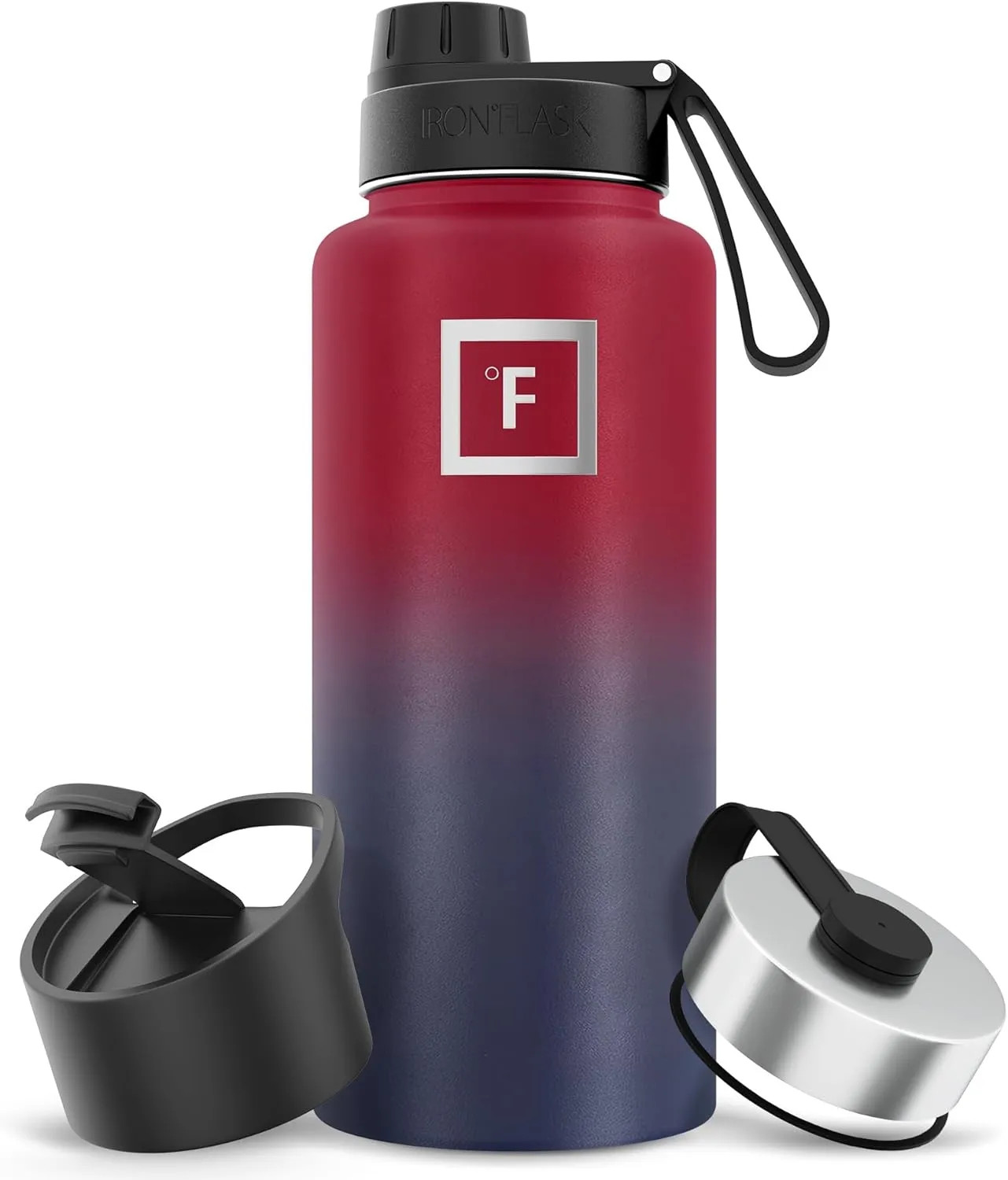 IRON FLASK Camping & Hiking Hydration Flask with 3 Lids - Stainless Steel, Double Walled & Vacuum Insulated Water Bottle - Leak Proof & BPA Free (Dark Rainbow, Spout - 32 oz)