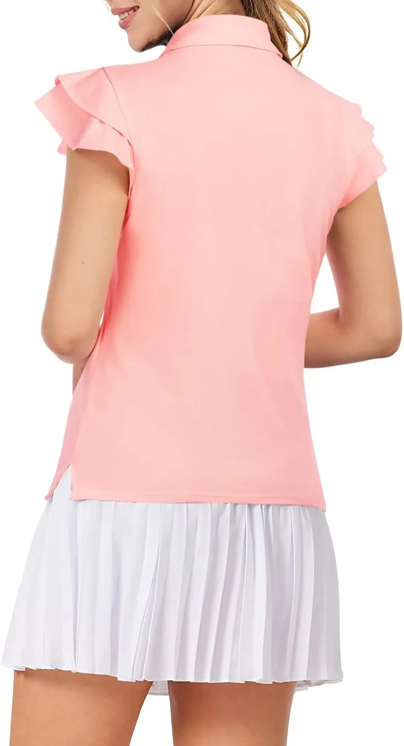 JACK SMITH Womens Golf Polo Shirt Ruffles Sleeveless Moisture Wicking Tennis Shirts Lightweight Athletic Tops