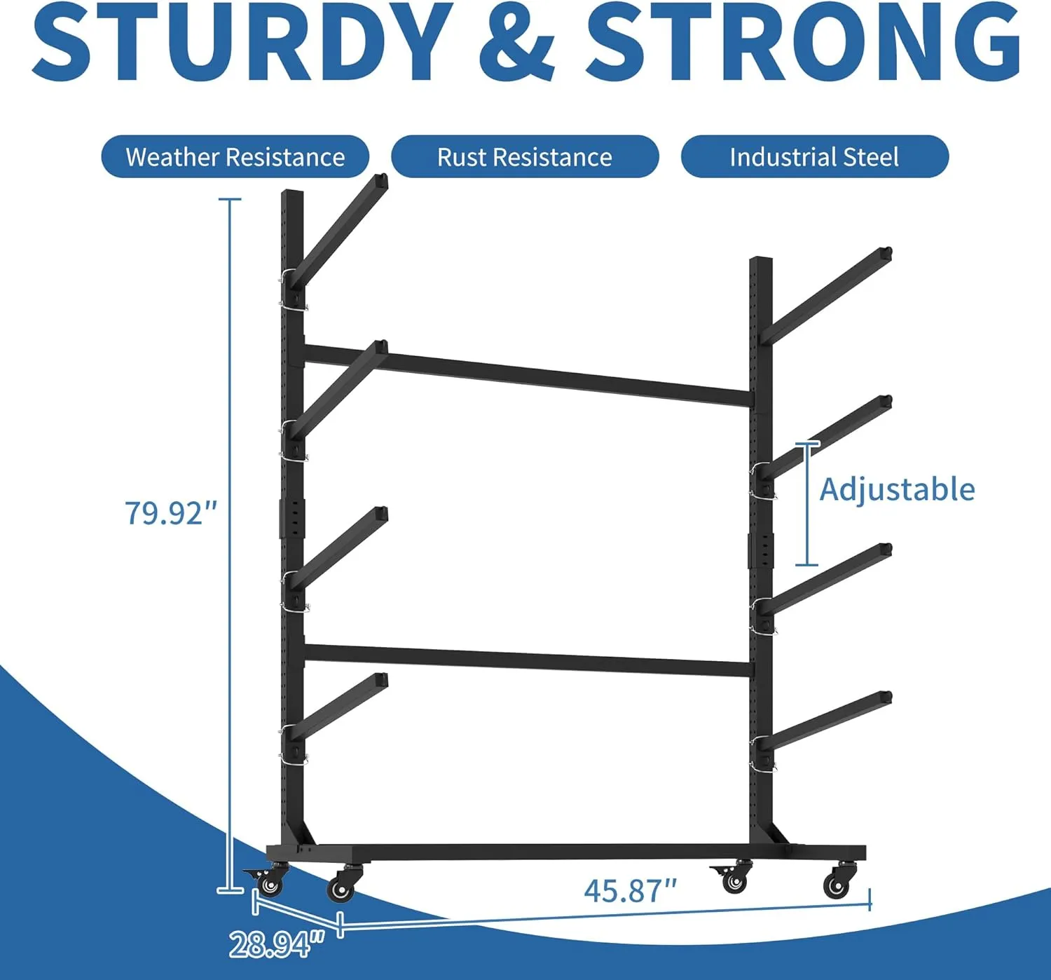 Kayak Storage Rack for 3 Kayaks, Freestanding Kayak Rack with Wheels, Metal Indoor Kayak Stand, Heavy Duty Garage Storage Rack for Kayaks,Canoes,SUP,Paddle Board and Surfboards