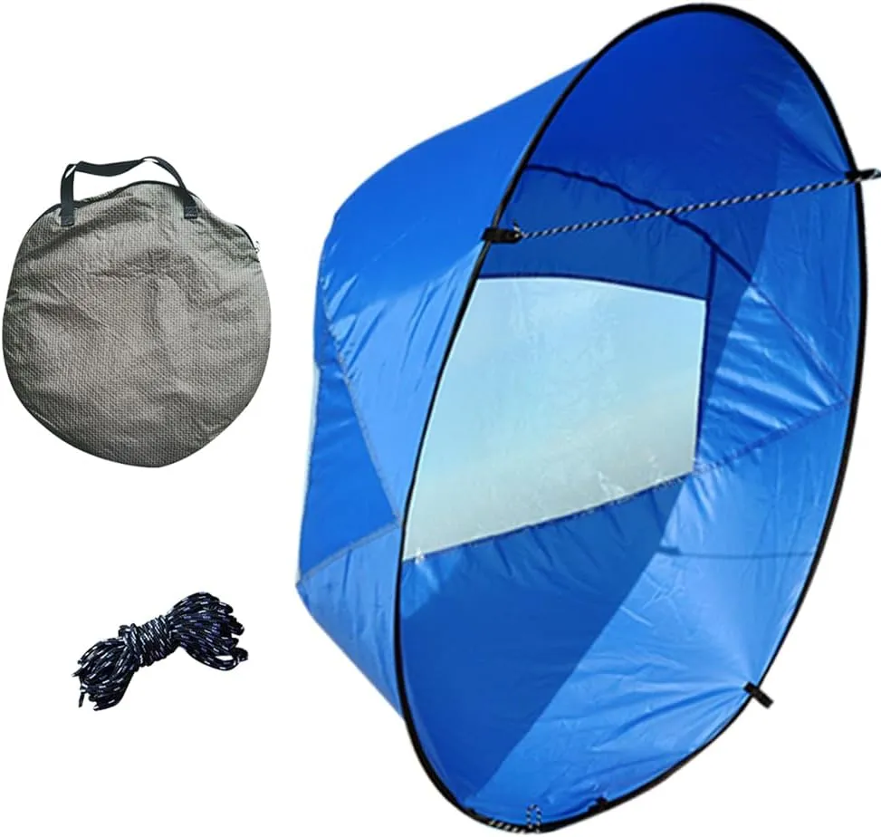 Kayak Wind Sail, Portable Foldable Durable Wind Sail with Transparent Window for Kayak Canoes (Blue)