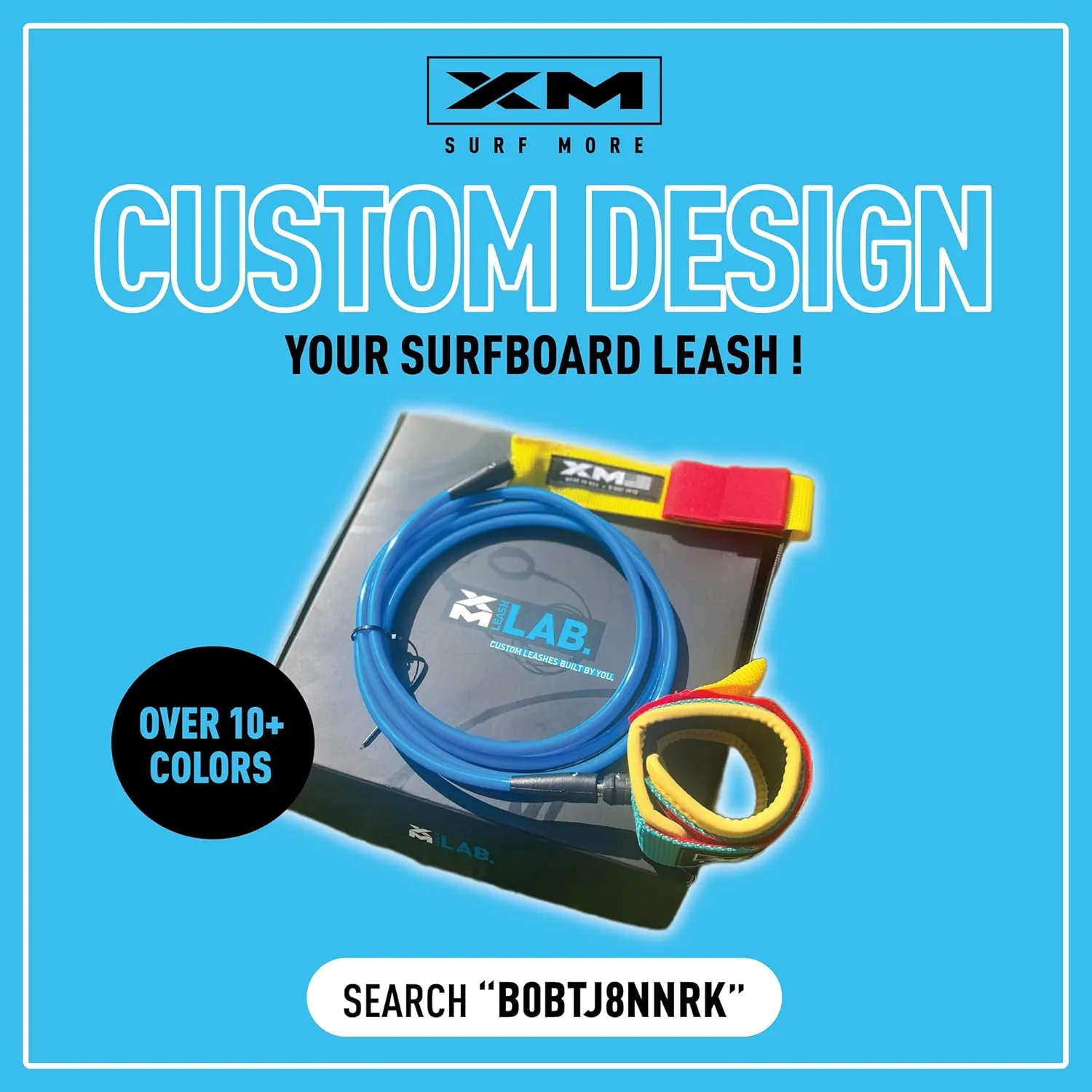 Longneck Surfboard Leash 8-12ft, Regular Cord Thickness(.270 in), Ideal for Longboard, Manuever Without Stepping on Cord, Key Pocket, Unbreakable Swivel, Detachable Railsaver, Made in USA