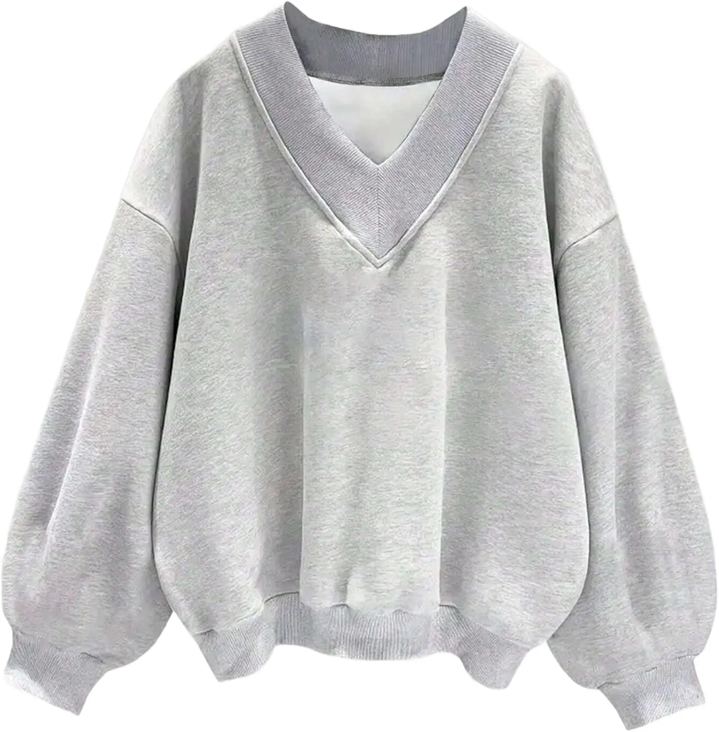 LovelyWholesale Women Oversized V Neck Sweatshirt Long Sleeve Shirts Drop Shoulder Tops