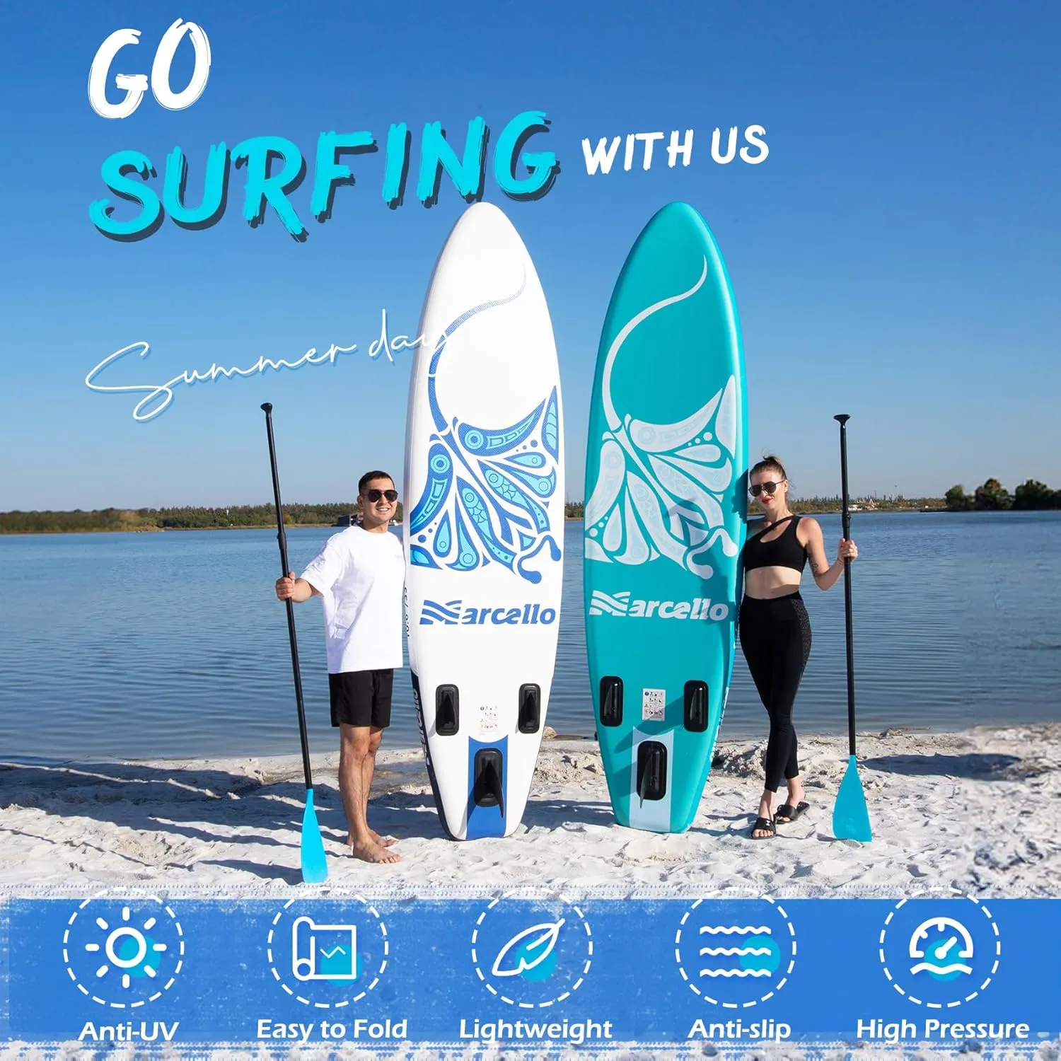Marcello Paddle Board, Ultra-Light 106 x 33 x 6 Inflatable Paddle Board with Backpack, Pump, Non Slip Mat, Phone Case and Repair Kit for Youth Adults