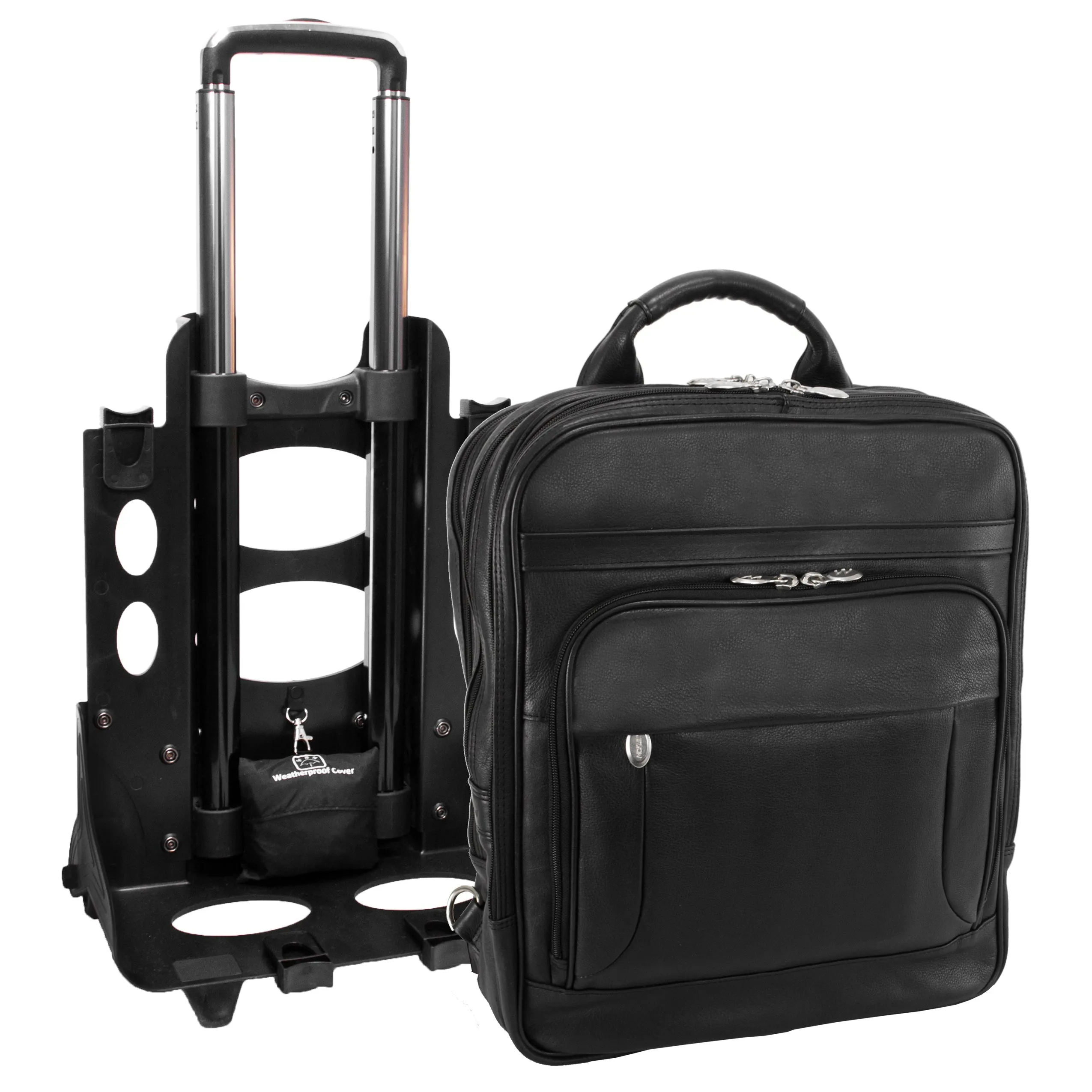 McKlein WICKER PARK 17" Leather Patented Detachable -Wheeled Three-Way Laptop Backpack Briefcase