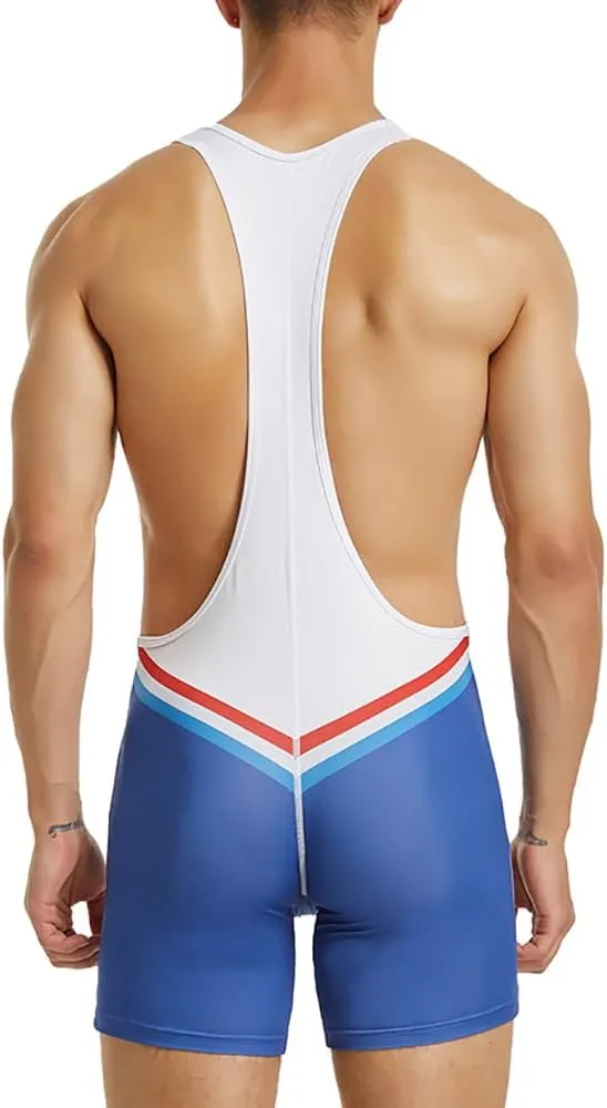 Men's Active Athletic Bodysuit Supporters Wrestling Singlet Jumpsuit Boxer Leotard Shapewear