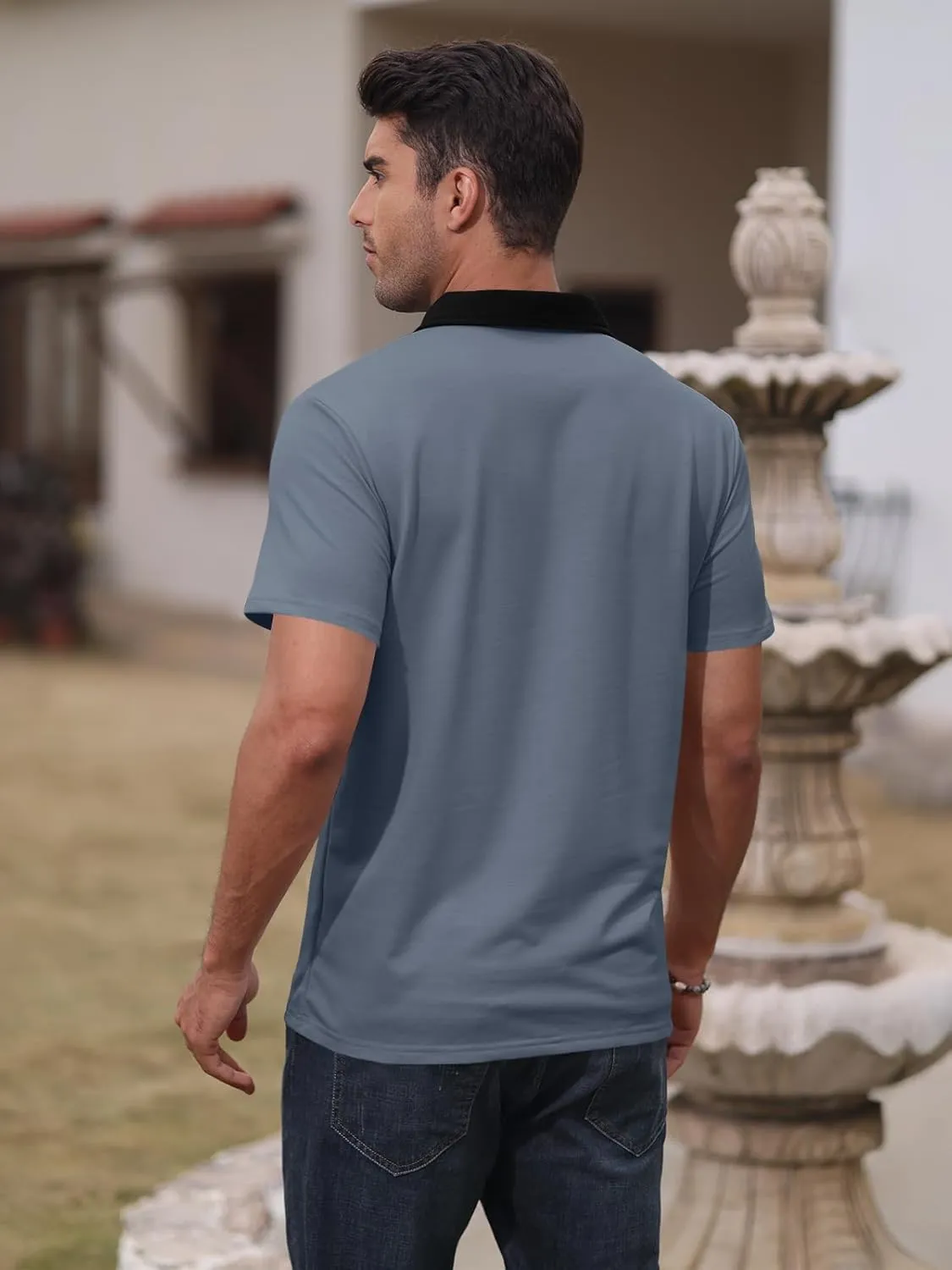 Mens Short Sleeve Polo Shirts Casual Summer Button Basic Shirt Classic Golf Stylish Tops with Pocket