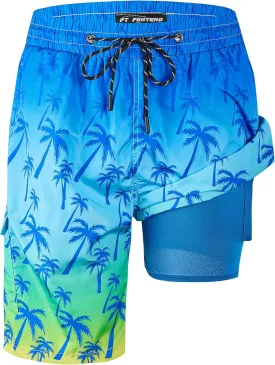 Mens Swim Trunks 9" Board Shorts with Compression Liner Swimsuit Built-in Bathing Suit Quick Dry Swimwear Zipper Pocket
