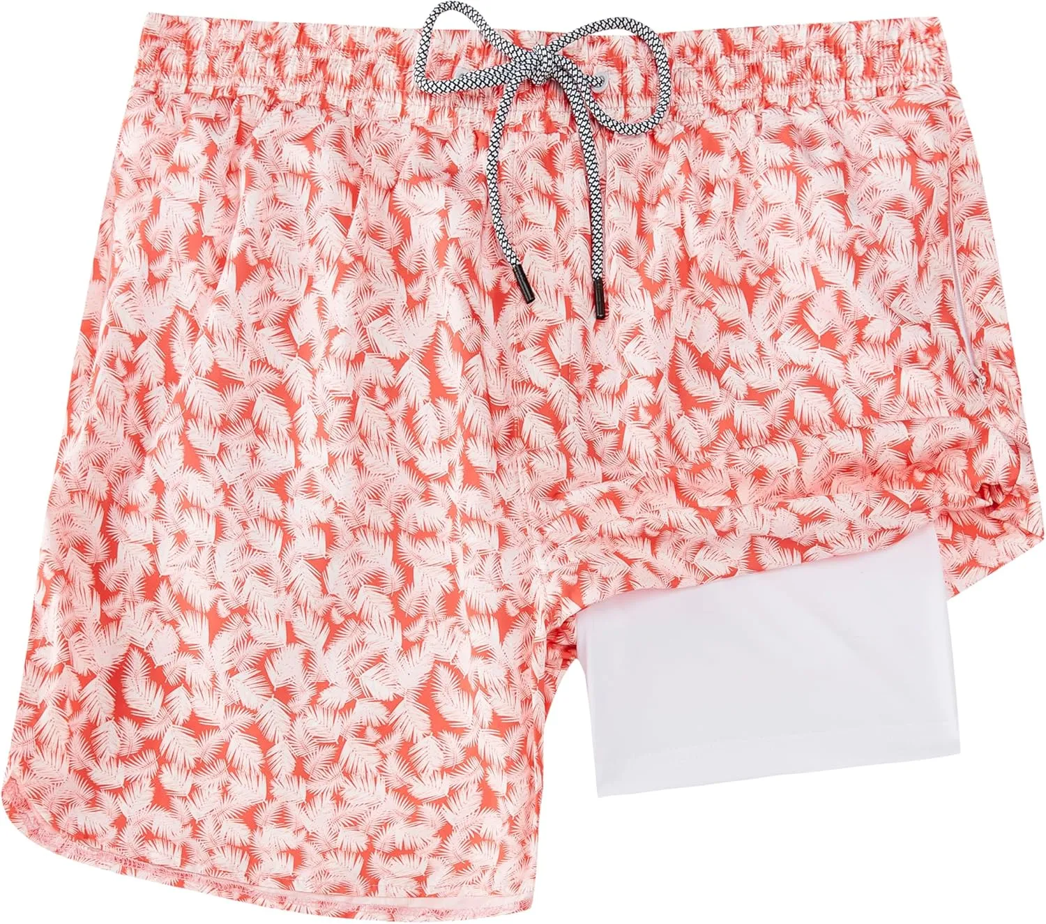 Mens Swim Trunks with Compression Liner 5" Stretch Board Shorts Quick Dry Zipper Pockets 2 in 1 Mens Bathing Suits