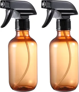 Plastic Small Spray Bottle, Mister Squirt Bottle 2 Pack, 10.1 oz Amber Refillable Empty Water Spray Bottles with Adjustable Mist/Stream for Hair, Plant, Pet, Cleaning, Cooking