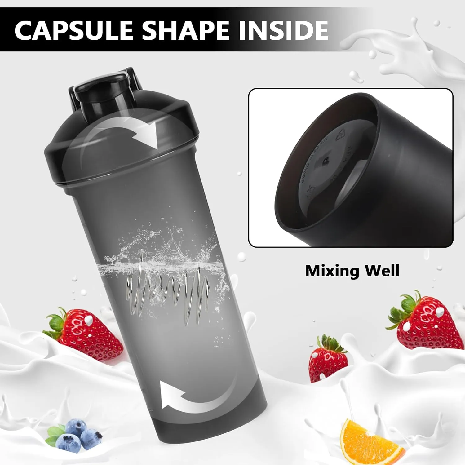 Protein Shaker Bottle 24oz- Leak- Proof GYM Shaker Cup with Handle and Mixing Ball Effortlessly Blend Drinks, Stay Hydrated During Workouts - BPA Free (BLACK)