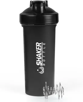 Protein Shaker Bottle 24oz- Leak- Proof GYM Shaker Cup with Handle and Mixing Ball Effortlessly Blend Drinks, Stay Hydrated During Workouts - BPA Free (BLACK)