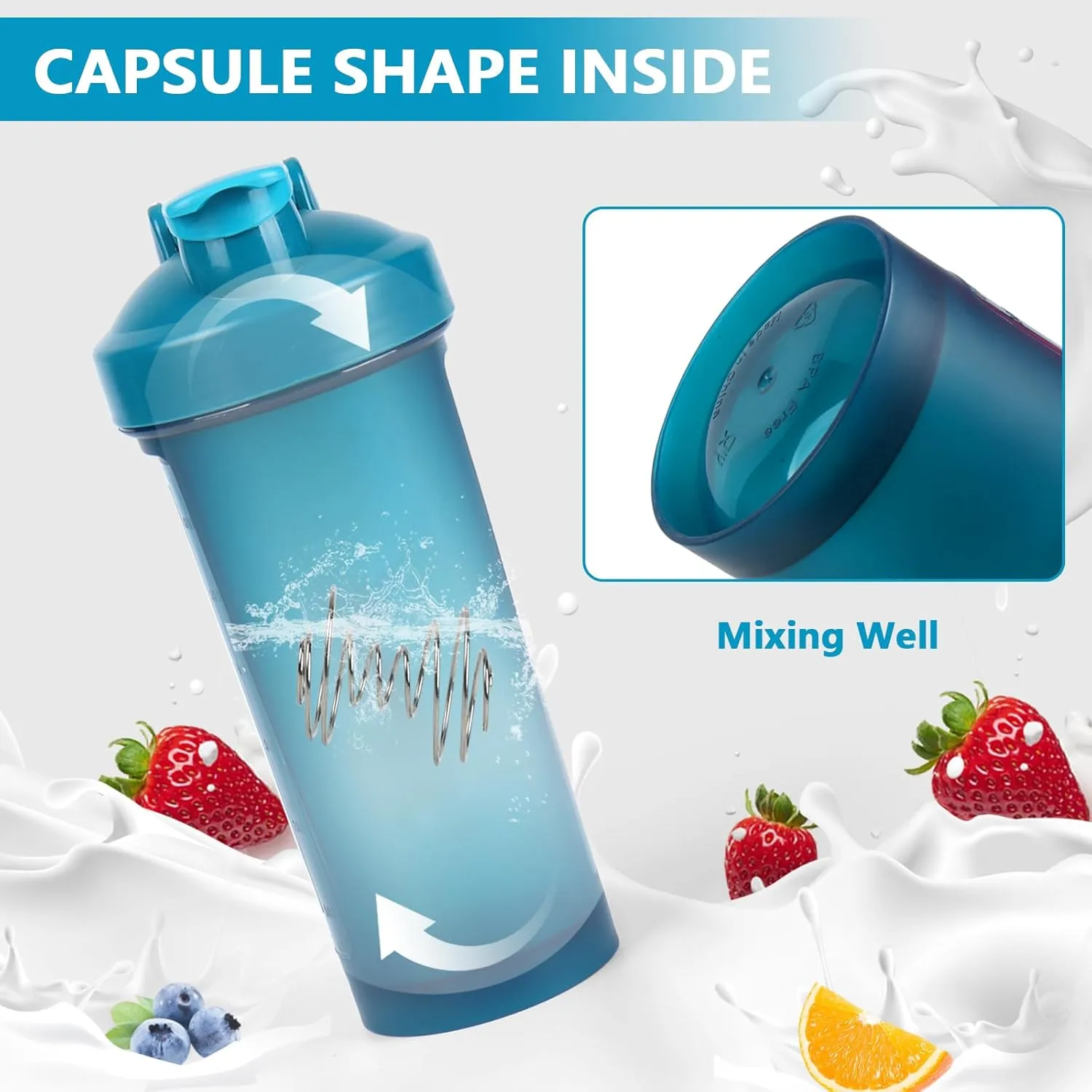 Protein Shaker Bottle 24oz- Leak- Proof GYM Shaker Cup with Handle and Mixing Ball Effortlessly Blend Drinks, Stay Hydrated During Workouts - BPA Free (BLUE)