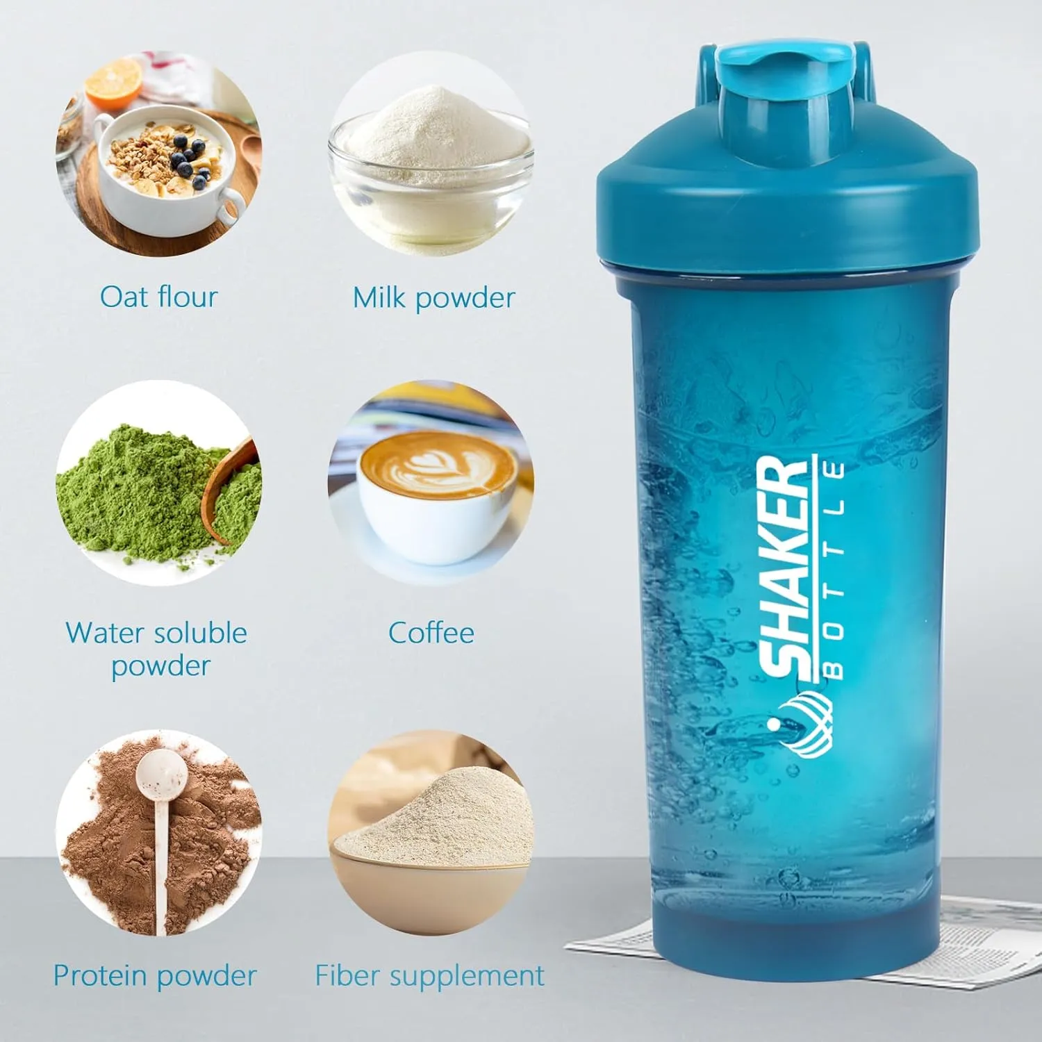 Protein Shaker Bottle 24oz- Leak- Proof GYM Shaker Cup with Handle and Mixing Ball Effortlessly Blend Drinks, Stay Hydrated During Workouts - BPA Free (BLUE)