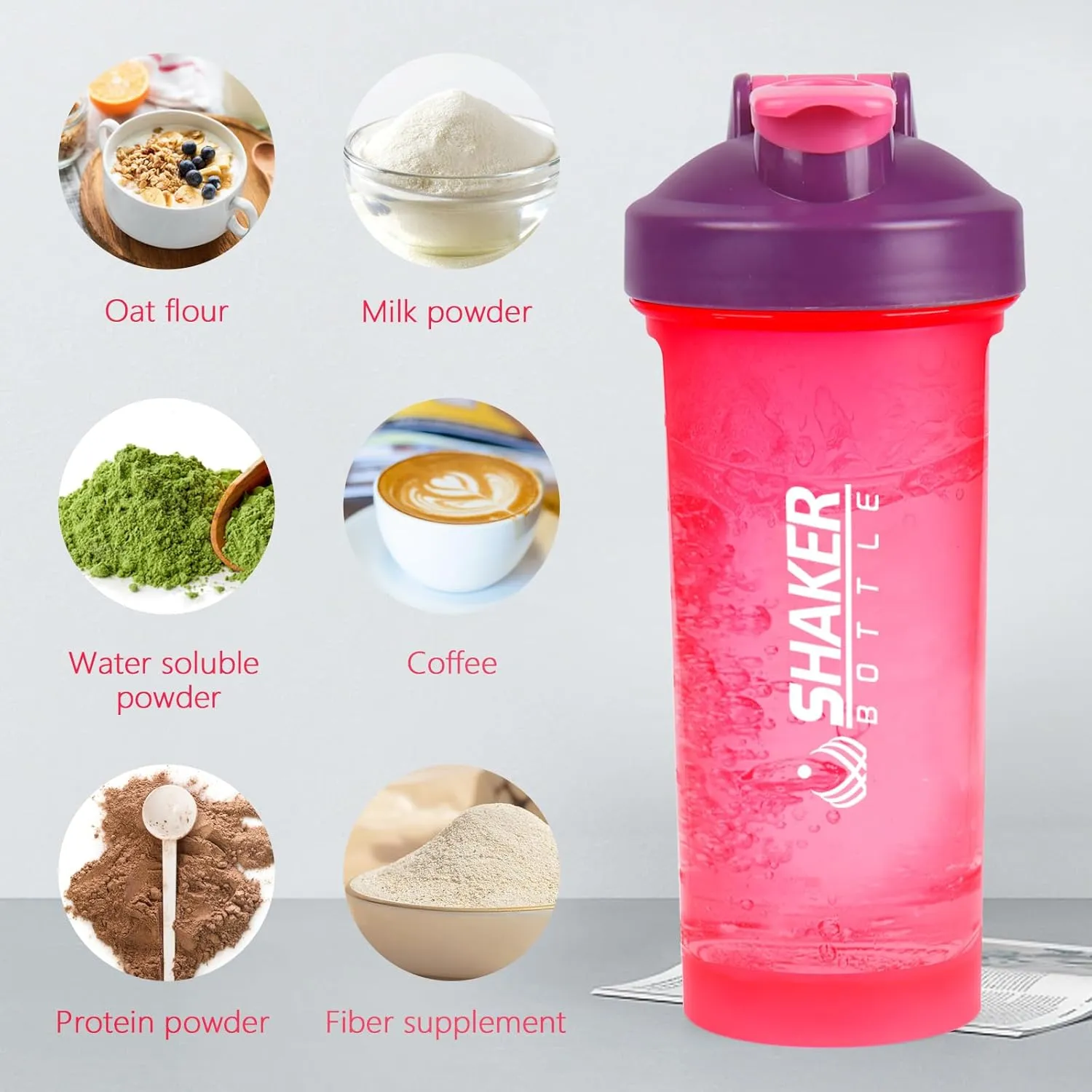 Protein Shaker Bottle 24oz- Leak- Proof GYM Shaker Cup with Handle and Mixing Ball Effortlessly Blend Drinks, Stay Hydrated During Workouts - BPA Free (PINK)